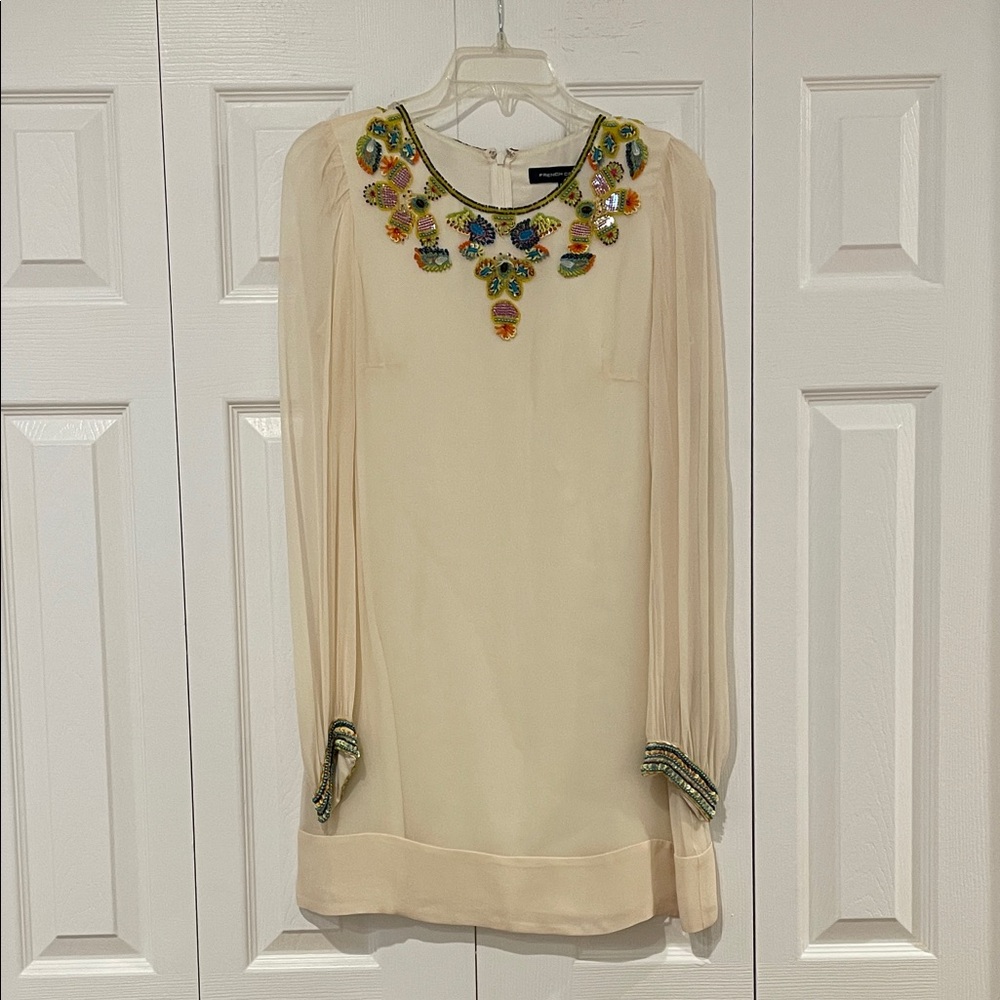 French Connection Cream Dress with Colorful Embellishments